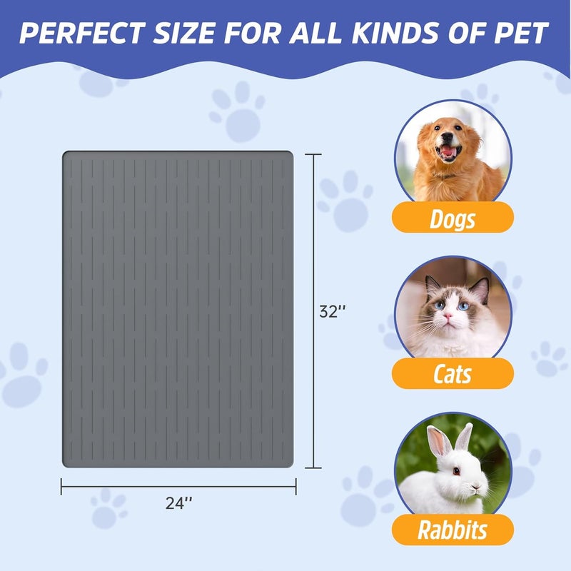 Jet Lag Large Dog Mats for Food and Water, 32"x24" Waterproof Pet Food Mats for Floor Nonslip Silicone Bowl Mats with Raised Edges - Image 2